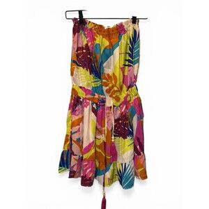NWT True Destinations Women's Strapless Mini Dress Vibrant Tropical Print M